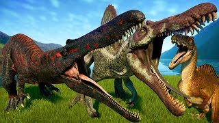 Spinosaurus Vs Baryonyx Vs Suchomimus Vs Spinoraptor  Jurassic World Evolution Dinosaurs Battle [upl. by Hailed]