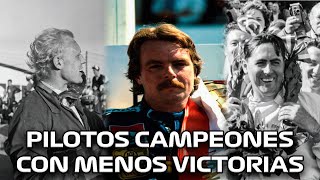 CAMPEONES CON EL MENOR NUMERO DE VICTORIAS EN F1 historiasf1 [upl. by Wojak572]