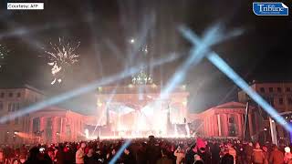 NEW YEARS LIGHT SHOW AND FIREWORKS AT THE BRANDENBURG GATE IN BERLIN [upl. by Duwalt700]