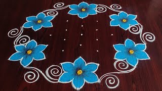 Easy latest flower design rangoli 9×5 dots easy rangoli simple easy rangoli [upl. by Pegasus]