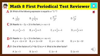 GRADE 8 MATHEMATICS👉 Quarter 1 Reviewer for Periodical Test Multiple Choice [upl. by Yeaton]