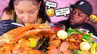 EATING TOO FAST PRANK ON HUSBAND  PASTA amp SEAFOOD BOIL MUKBANG 먹방  QUEEN BEAST [upl. by Accebar]