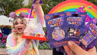 Epcot’s Festival of the Arts MERCH amp PINS  Foods and Pin Trading [upl. by Mortie]