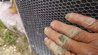 How to install mortar parge veneer over wire mesh on exterior block foundation finishing [upl. by Botzow]