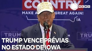 Donald Trump vence prévias do partido Republicano em Iowa [upl. by Navonod]