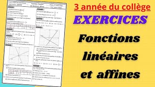 Exercices  fonctions affines et linéaires 3ème année collège  سلسلة تمارين الدوال الخطية والتالفية [upl. by Eleonore]