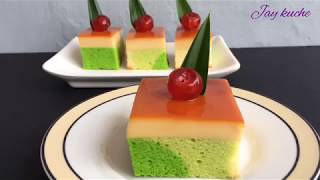 Pandan Cotton Cake With Caramel Custard Pudding Recipe [upl. by Namyac]