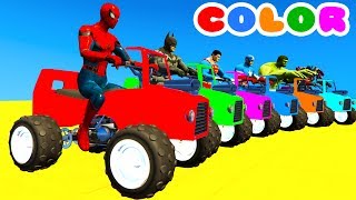 LEARN COLOR with ATV on BUS amp Spiderman Cartoon for Kids w Cars Superheroes for babies [upl. by Dewitt692]