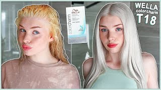 HOW TO TONE PLATINUM BLONDE HAIR AT HOME  WELLA T18  PERFECT ICY WHITE PLATINUM BLONDE HAIR  AD [upl. by Adiene925]