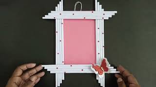 Photo frame Making DIY  How TO Make Easy Photo frame At home  Easy White Paper Picture Frame [upl. by Arnulfo]