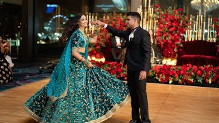 INDIAN WEDDING RECEPTION DANCE l BRIDE AND GROOM ENTRANCE l SABYASACHI BRIDE [upl. by Darian]