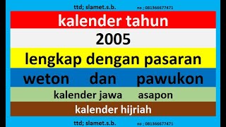 kalender 2005 lengkap pawukon  weton  pasaran kalender jawa  hijriah [upl. by Ertemed]