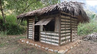 Primitive technology  Use the stone to make primitive hut Made of bamboo Part2 [upl. by Tyoh]