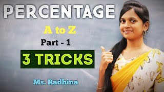 PERCENTAGE  A to Z  Part  1  Three tricks  Aptitude in tamil  Ms Radhina [upl. by Morez786]