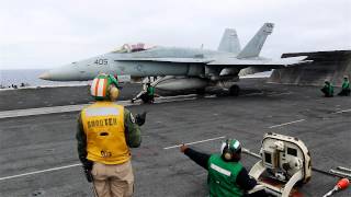 FA18 Takeoff from USS RONALD REAGAN CVN76 [upl. by Ahselef452]