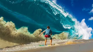 RAW  Young Professional Skimboarders Attempt to Ride Giant Waves On The Beach of Cabo San Lucas [upl. by Furiya]