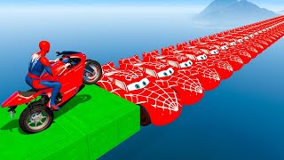 الأبطال الخارقين على دراجة نارية  Superheroes on a motorcycle ride on the Spider Mcqueen bridge GTA [upl. by Cooke764]