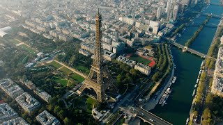 Drone Footage Aerial view of Paris Cityscape with Eiffel Tower as main Landmark in France [upl. by Paik]