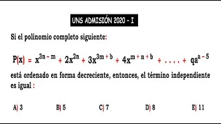 Polinomios Especiales AdmisiónUNS 2020I Nivel Preuniversitario [upl. by Donielle]