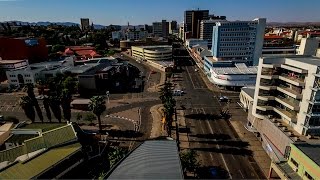 AERIAL VIEW OF J MEINERT ST amp INDEPENDENCE AV IN WINDHOEK NAMIBIA  ПОЛЕТ НАД ЦЕНТРОМ ГОРОДА ВИНДХУК [upl. by Attennot161]