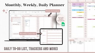 WEEKLY PLANNER Google Sheets Template  Monthly Calendar  Daily Schedule Spreadsheet [upl. by Furmark]