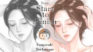 From Start to Finish Semi realistic with grayscale techniques  มีคอร์สเรียนราคาประหยัด [upl. by Norag]