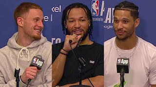 Donte DiVincenzo Jalen Brunson amp Josh Hart FULL Postgame Presser After Round 1 Win [upl. by Peskoff169]