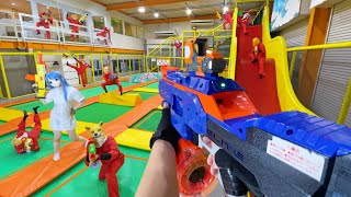 Nerf War  Amusement Park Battle 47 Nerf First Person Shooter [upl. by Sapowith497]