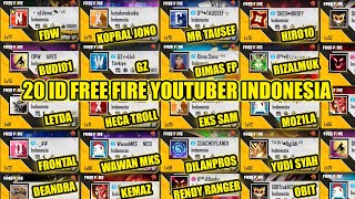 20 ID FREE FIRE YOUTUBER INDONESIA  TOP YOUTUBER FF [upl. by Cardie]