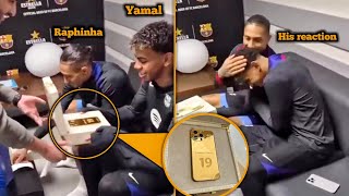 Raphinha Surprises Lamine Yamal With A Gold IPhone [upl. by Nalid]