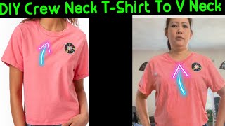 How To Make A V Neck From A Crew Neck TShirtHow To RestyleResize TShirt Into A Cute Youthful Top [upl. by Winn173]