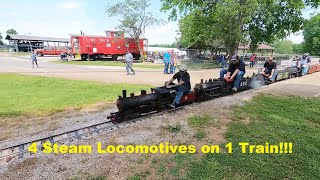 Four Steam Locomotives on One Train  MidSouth Live Steamers [upl. by Nomelc362]