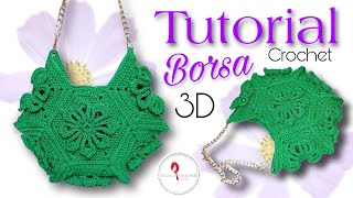 Tutorial Borsa Piastrelle fiore 3D uncinetto [upl. by Enirhtak898]