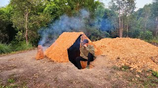 10 months of building a shelter in the wild with bamboo wood mud and soil [upl. by Dich]