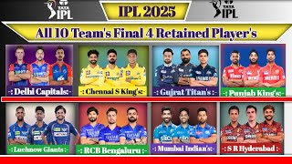 Ipl 2025 Retained Players  Ipl 2025 all 10 teams 4 Retained Players [upl. by Miller552]