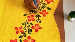 DIY  Free Hand Painted Panel Design on Kurti  Sarees  Tops  Fabric Painting [upl. by Drud786]