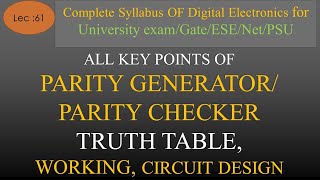 Lec61 Parity Generator and Parity Checker Complete Details  DE or STLD  R K Classes  Hindi [upl. by Hay]