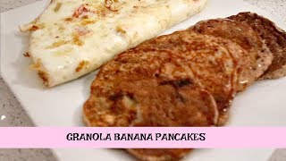 GRANOLA BANANA PANCAKES  Easy cuz were busy  Ep 3 [upl. by Copp]