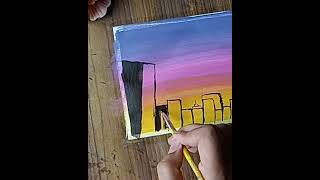 Simple cityscape painting teqnic 🥰  easy painting idea cityscape shorts youtubeshorts [upl. by Alcock]