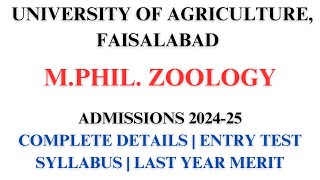 UAF MPhil Zoology Admissions 202425  Zoology  University of Agriculture Faisalabad [upl. by Harahs]