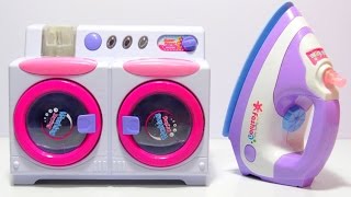 Twin Tub Toy Washing Machine with Iron Laundry Playset Unboxing and Review [upl. by Denzil686]