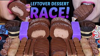 ASMR LEFTOVER DESSERT RACE NUTELLA HERSHEYS KITKAT FERRERO OREO PURPLE ICE CREAM CHOCO CAKES [upl. by Ruella]