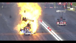 Antron Brown NHRA Top Fuel crash at Pomona Winter Nationals [upl. by Ainerol52]