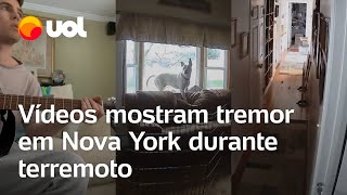 Vídeos do terremoto em Nova York mostram o tremor dentro de casas sessão da ONU interrompida e mais [upl. by Sucramel]