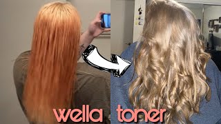 TONING ORANGE HAIR WITH WELLA T14 amp 050  Sara Lynn [upl. by Rudyard]