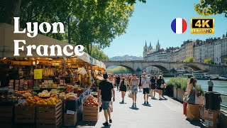 Rhône River Walk Lyon 🇫🇷 amp French Food Market 4K Walking Video Tour  France City Guide [upl. by Yknip]