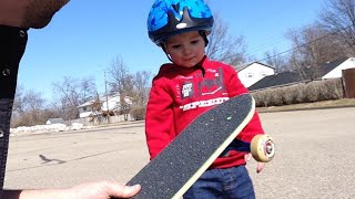 2 Year Old Gets His First Skateboard [upl. by Eelyahs230]