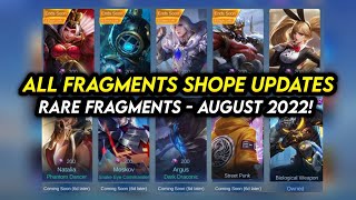 ALL FRAGMENT SHOP UPDATES RARE FRAGMENTS UPDATE AUGUST 2022  MLBB [upl. by Heintz]