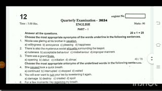 12TH STD ENGLISH COMMON QUARTERLY EXAMI SEPTEMBER2024 ORIGINAL QUESTION PAPERS LEAKED 12TH ENGLISH [upl. by Lucic]