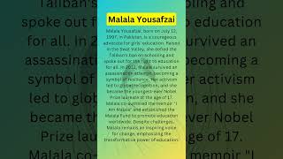 Malala Yousufzais Biography shorts [upl. by Lonyer]